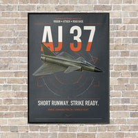 Thumbnail for Saab AJ 37 Viggen vertical canvas print - framed - gray background