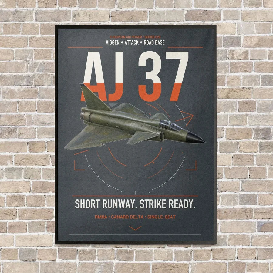 Saab AJ 37 Viggen vertical canvas print - framed - gray background