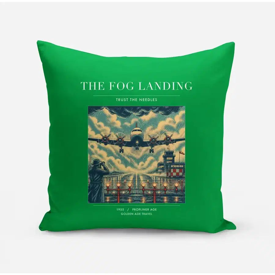 VINTAGE G4095 - The Fog Landing - Designed Pillows design on green