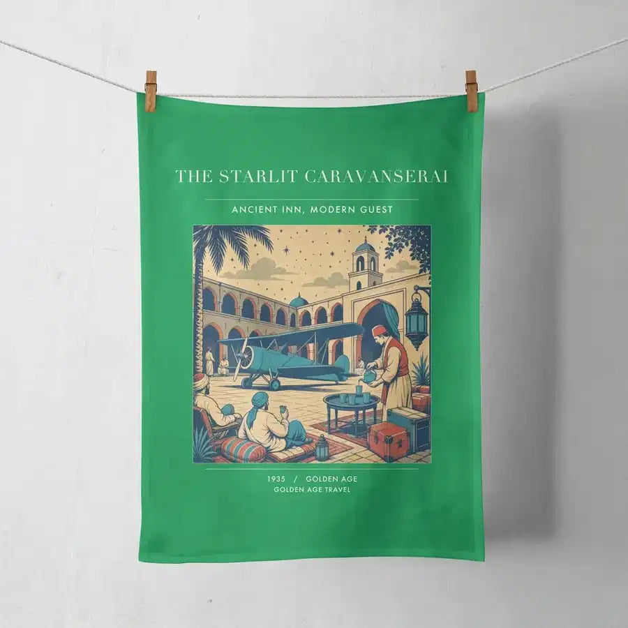 VINTAGE G4336 - The Starlit Caravanserai - Designed Towels design on green