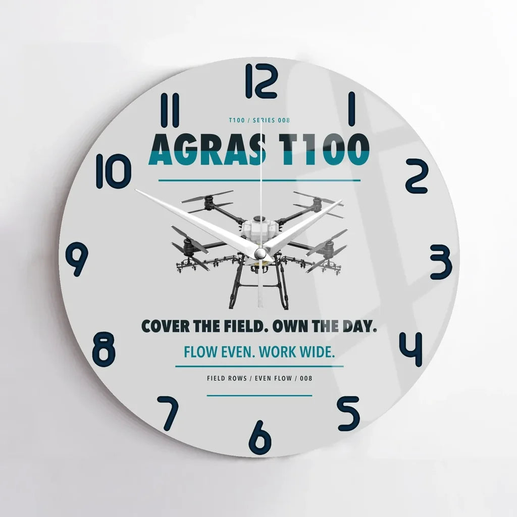 DJI Agras T100 design on light gray no frame wall clock