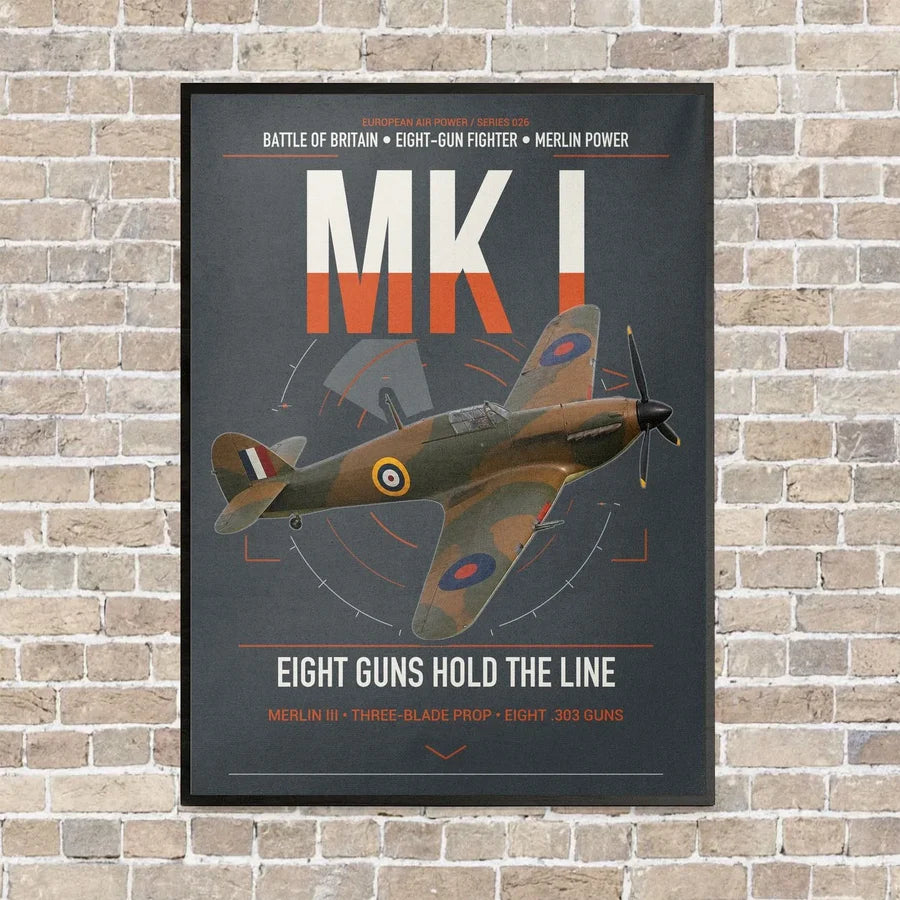 Hawker Hurricane Mk I vertical canvas print - framed - gray background