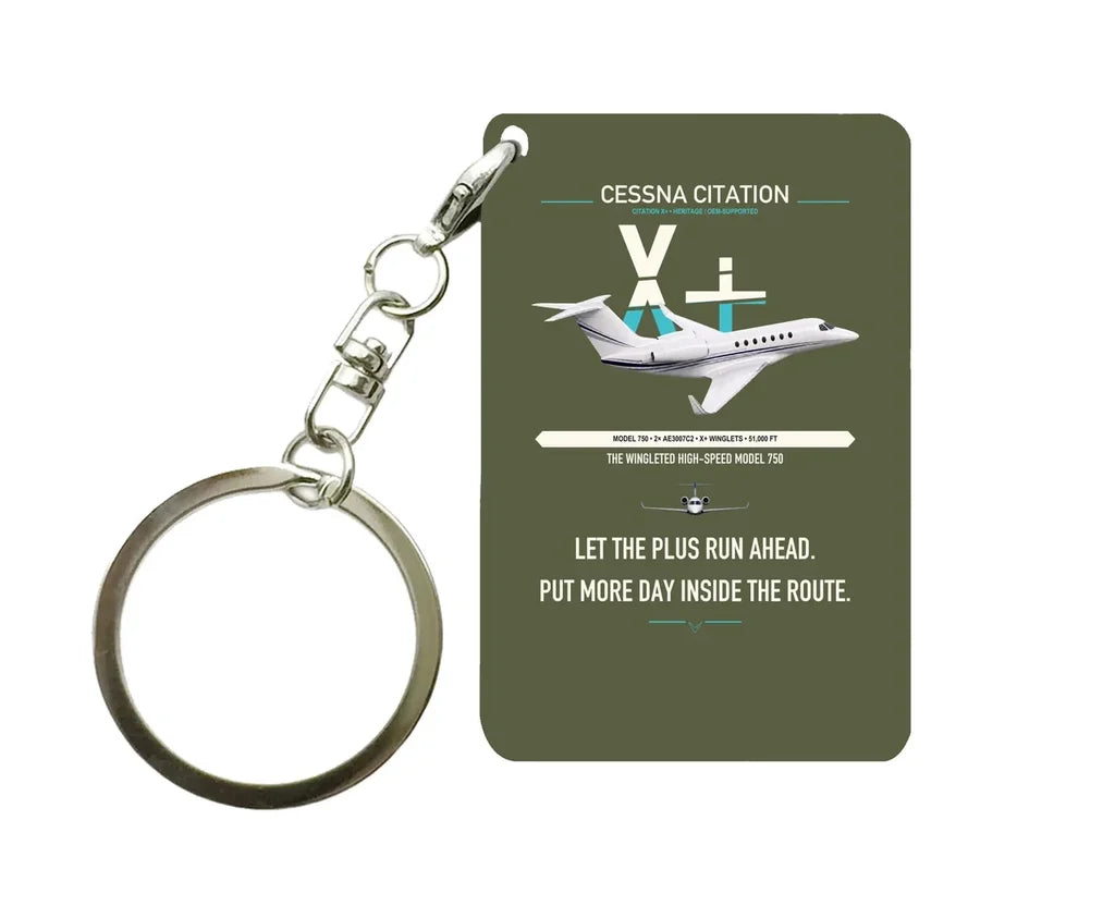 Cessna Citation X+ design on green army designed key chain, double-side print