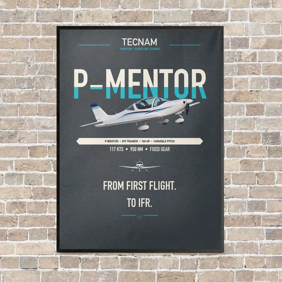 Tecnam P-Mentor vertical canvas print - framed - gray background