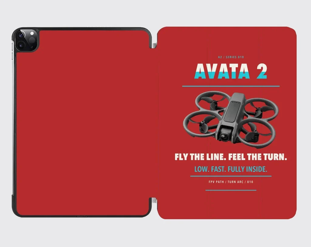 DJI Avata 2 design on red ipad tablet case