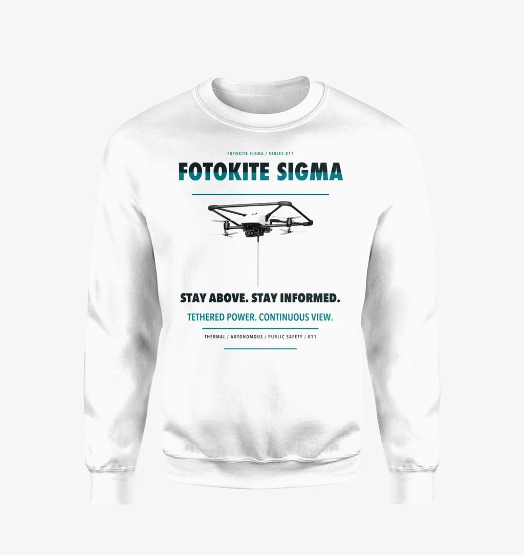 Fotokite Sigma design on white sweatshirt