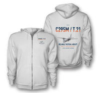 Thumbnail for Airbus C295M T.21 design on white premium zipped hoodie, double-side print