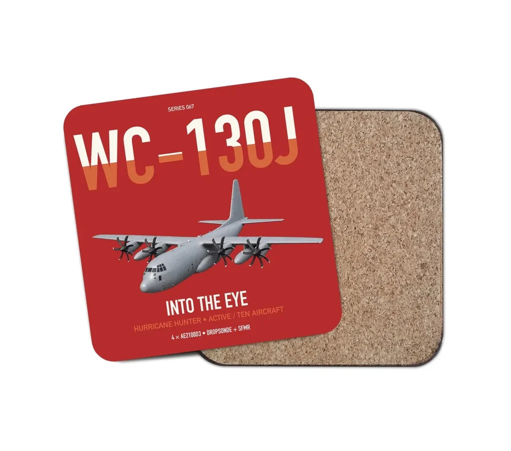 WC-130J Hurricane Hunter design on red 1 piece coaster