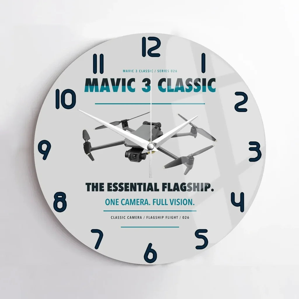 DJI Mavic 3 Classic design on light gray no frame wall clock