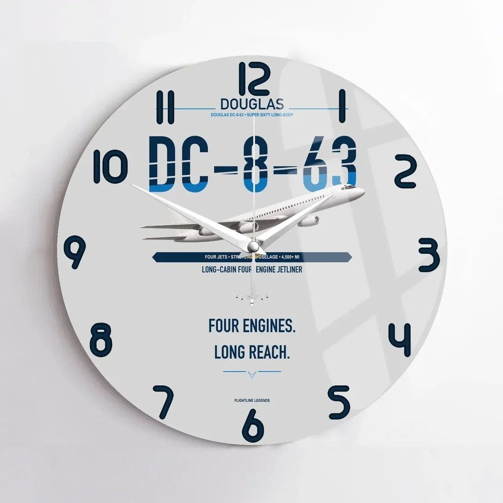 Douglas DC-8-63 design on light gray no frame wall clock