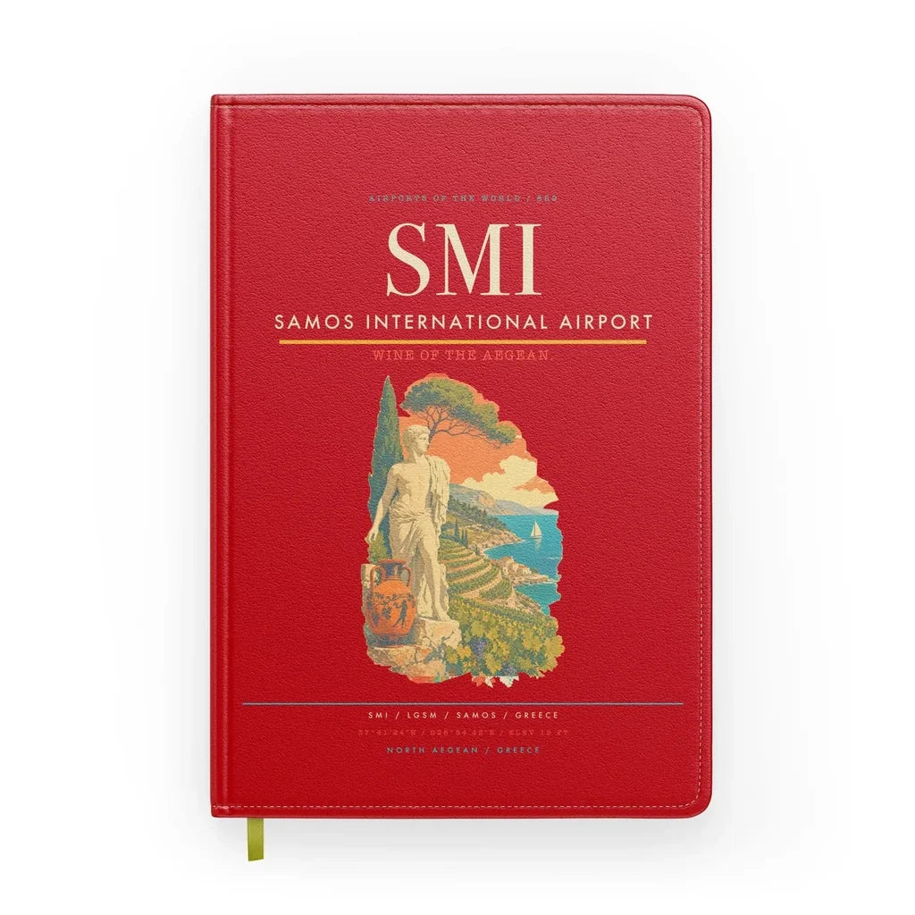 Samos International Airport (SMI) design on red notebook