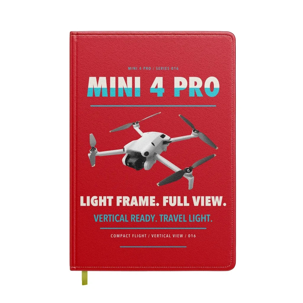 DJI Mini 4 Pro design on red notebook