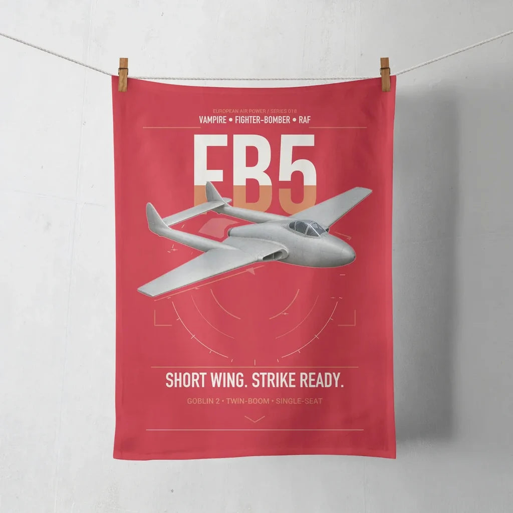 de Havilland Vampire FB5 design on red towel