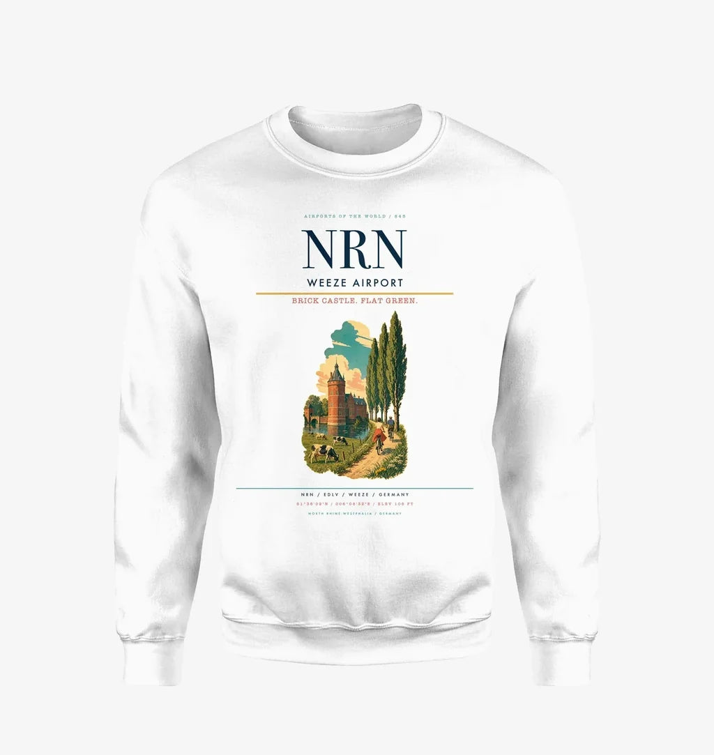 Weeze Airport (NRN) design on white sweatshirt
