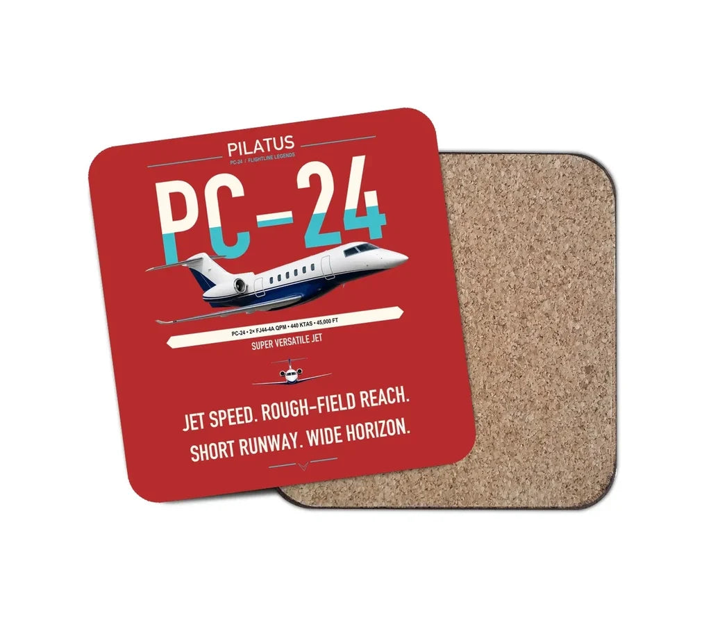 Pilatus PC-24 design on red 1 piece coaster
