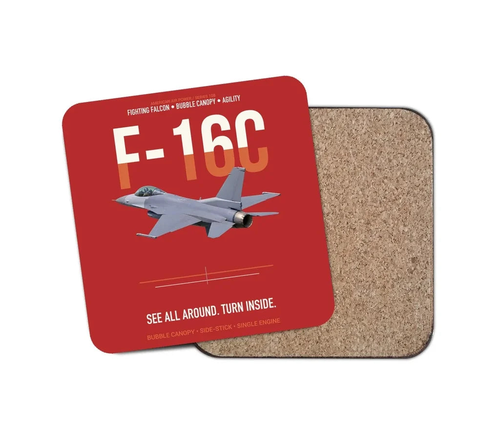 F-16C Fighting Falcon See All Around Turn Inside design on red 1 piece coaster