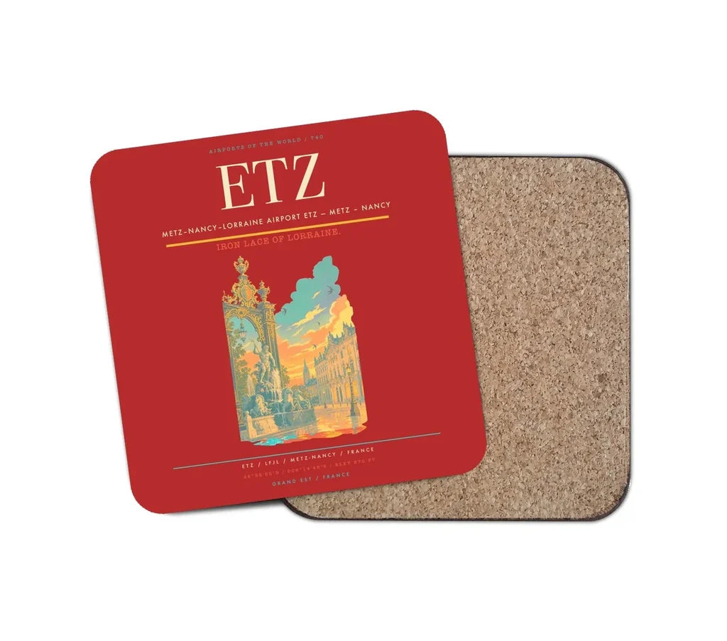 Metz–Nancy–Lorraine Airport (ETZ) design on red 1 piece coaster