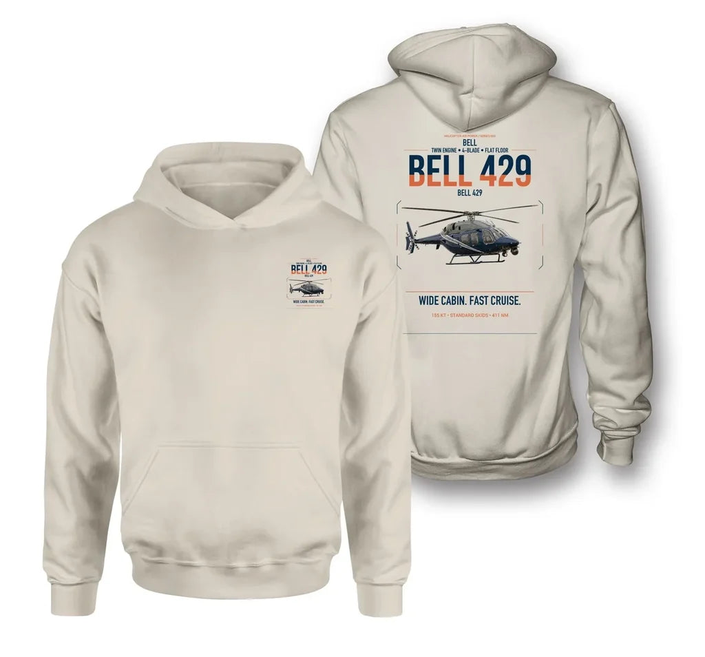 Bell 429 design on khaki double-side hoodie, double-side print
