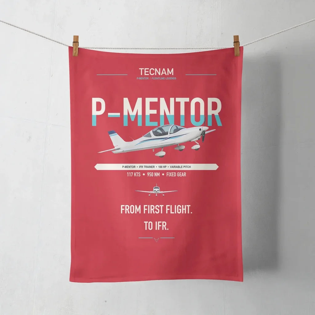 Tecnam P-Mentor design on red towel