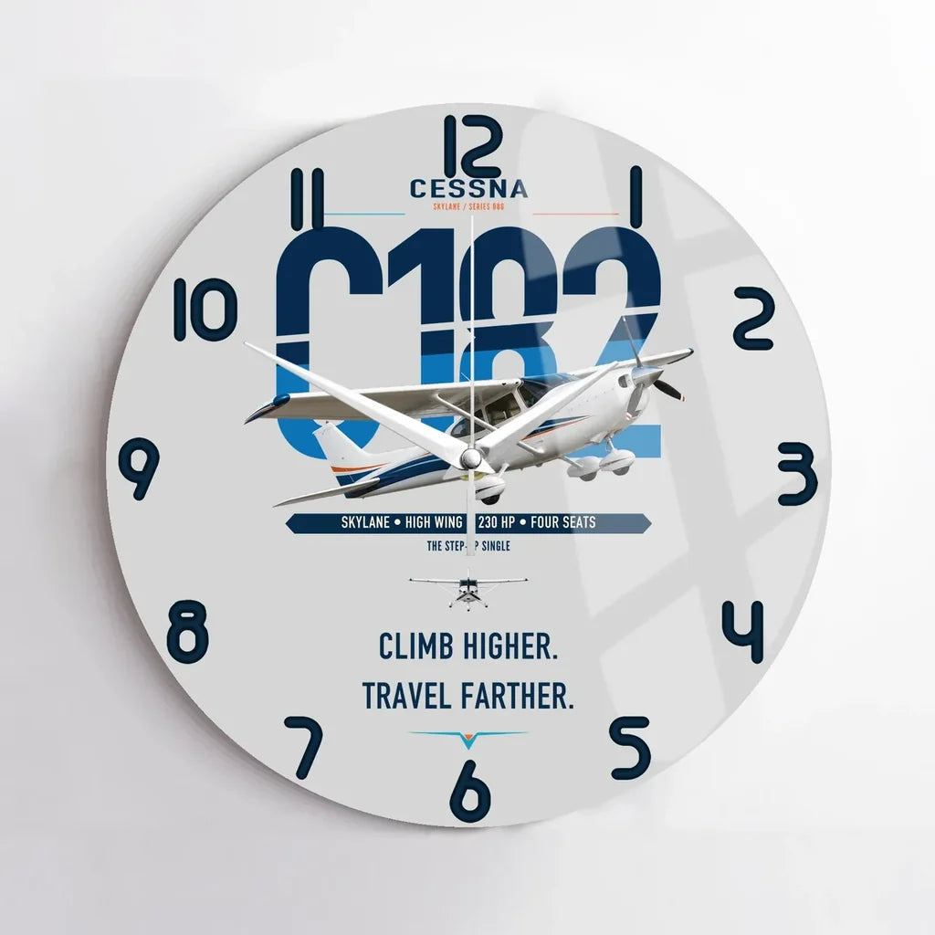 Cessna 182 Skylane design on light gray no frame wall clock