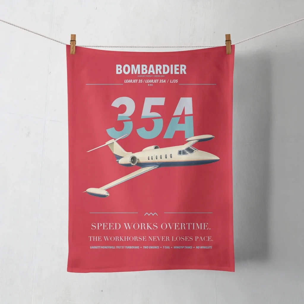 Bombardier Learjet 35A design on red towel