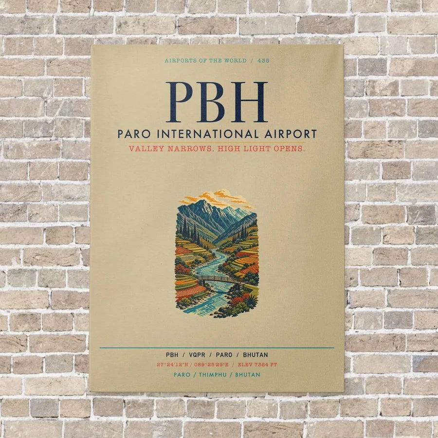 Paro International Airport PBH vertical canvas print - no frame - beige background