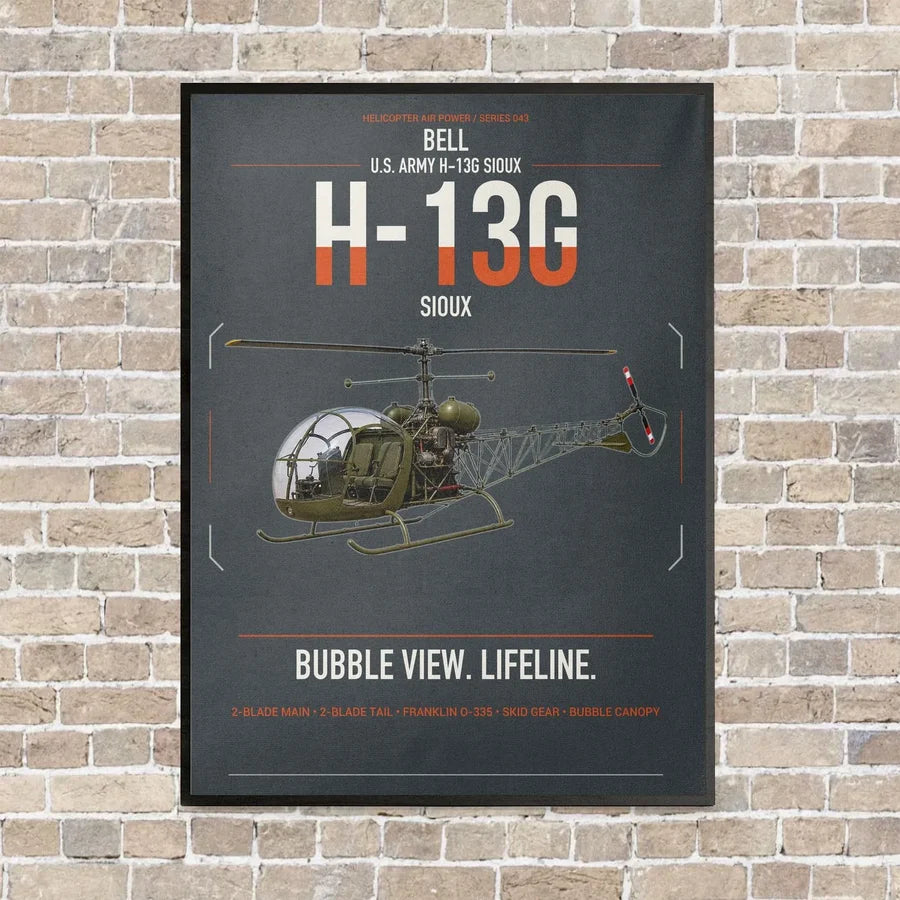 Bell H-13G Sioux vertical canvas print - framed - gray background