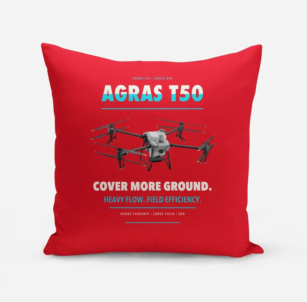 DJI Agras T50 design on red pillow