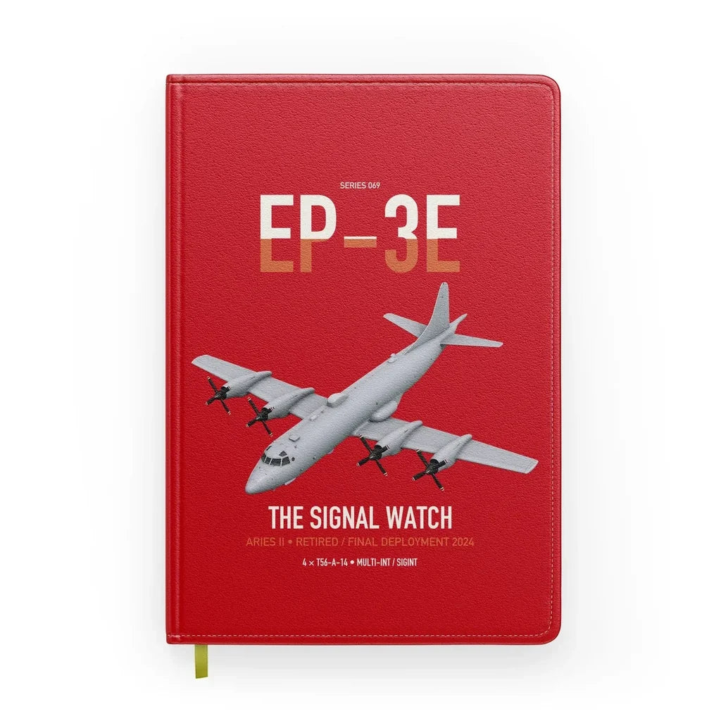 EP-3E ARIES II design on red notebook