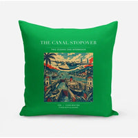 Thumbnail for VINTAGE G4077 - The Canal Stopover - Designed Pillows design on green