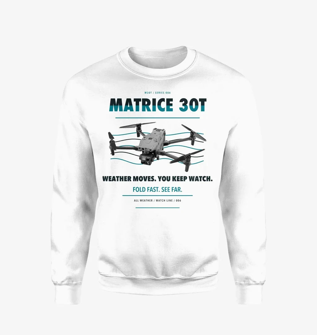 DJI Matrice 30T design on white sweatshirt