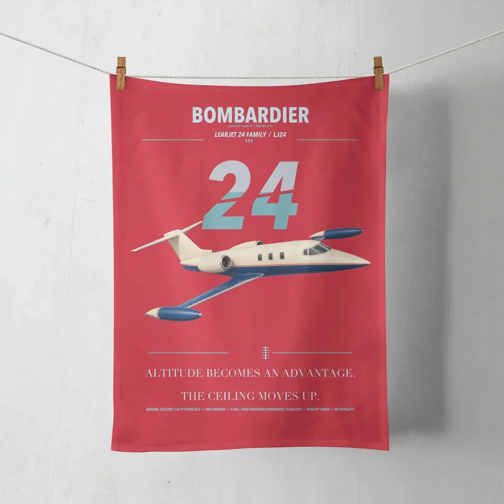 Bombardier Learjet 24 design on red towel
