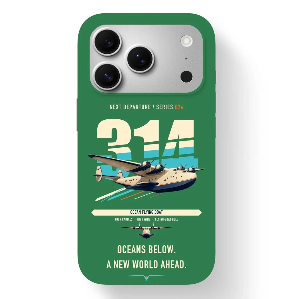 Boeing 314 Clipper design on green magsafe iphone case