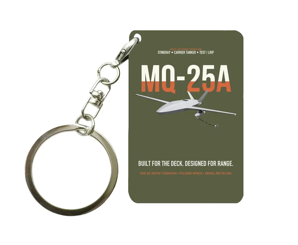 MQ-25A STINGRAY design on green army designed key chain, double-side print