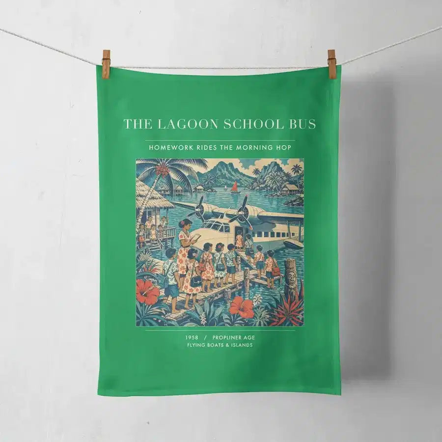 VINTAGE G4270 - The Lagoon School Bus - Designed Towels design on green