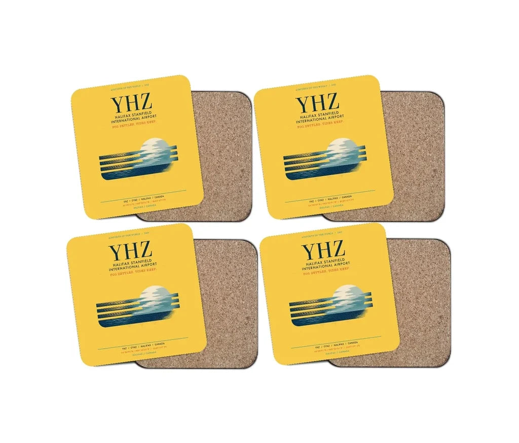 Halifax Stanfield International Airport (YHZ) design on yellow 4 pieces set coaster