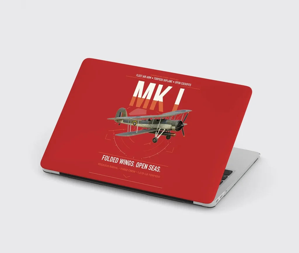 Fairey Swordfish Mk I design on red MacBook case