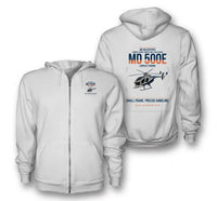 Thumbnail for MD Helicopters MD 500E design on white premium zipped hoodie, double-side print