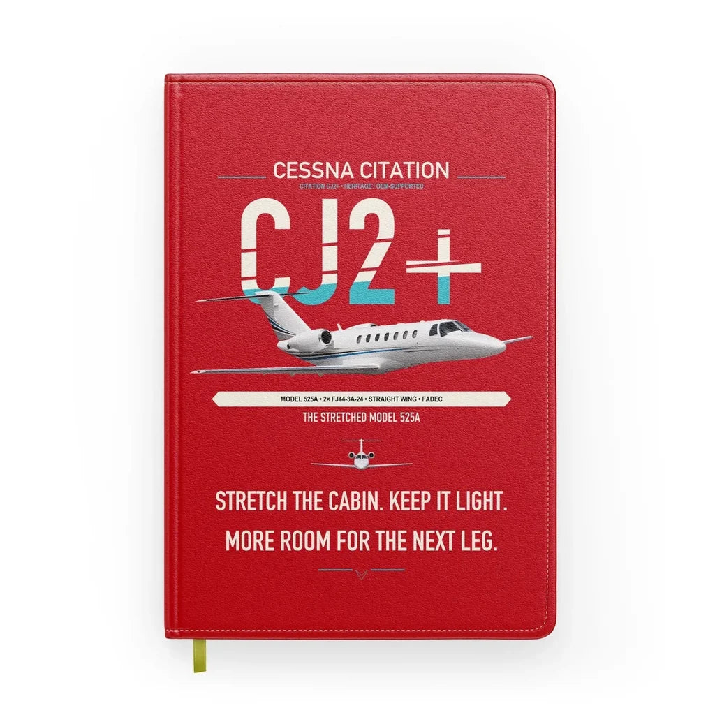 Cessna Citation CJ2+ design on red notebook