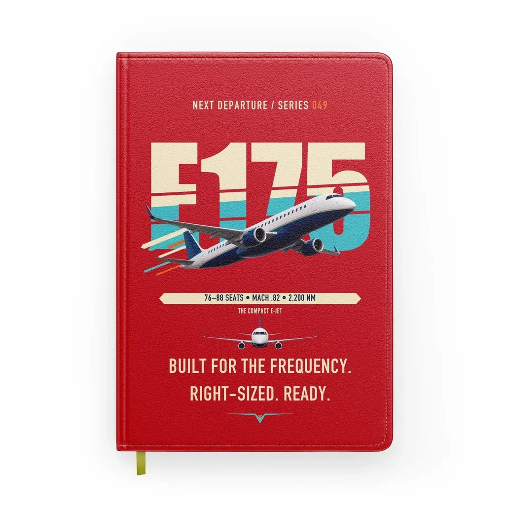 Embraer E175 design on red notebook