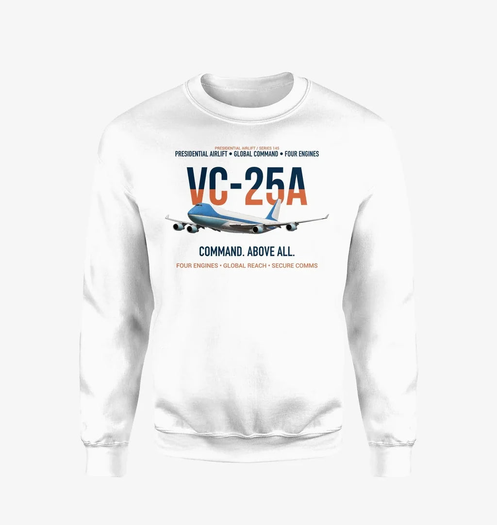 VC-25A Air Force One Presidential Airlift design on white sweatshirt