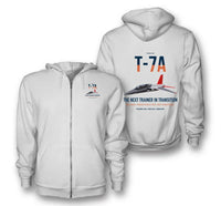 Thumbnail for T-7A Red Hawk design on white premium zipped hoodie, double-side print