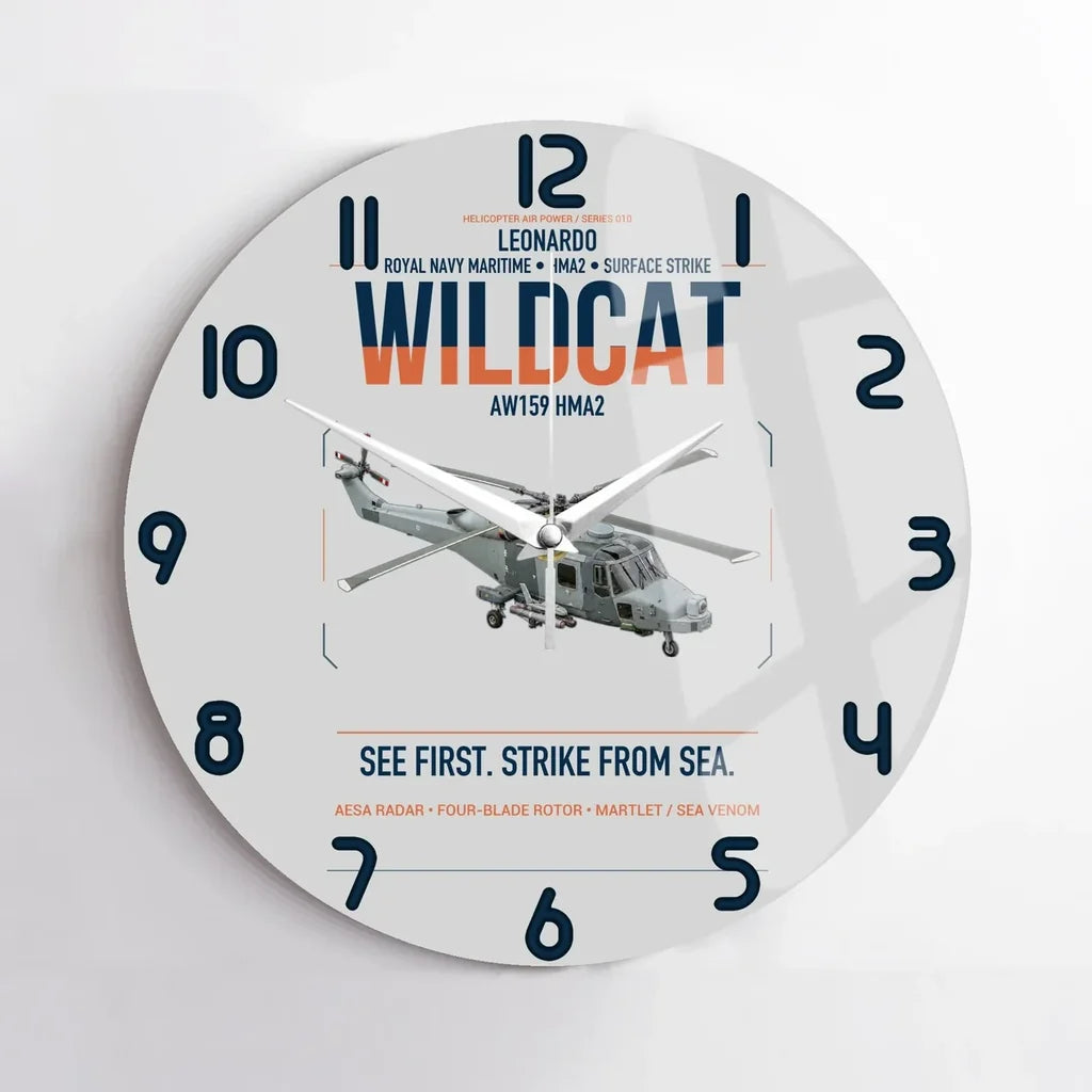 Leonardo AW159 Wildcat HMA2 design on light gray no frame wall clock