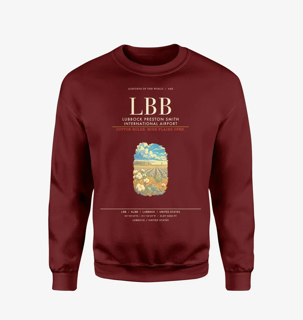 Lubbock Preston Smith International Airport LBB Sweatshirt - Wine Red