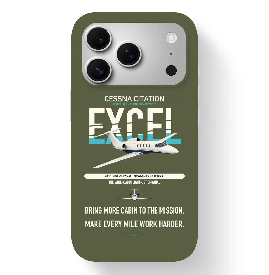 Cessna Citation Excel design on green army magsafe iphone case, for iPhone 17 Pro