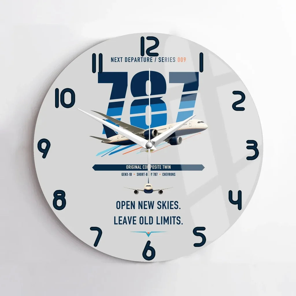 Boeing 787-8 Dreamliner design on light gray no frame wall clock