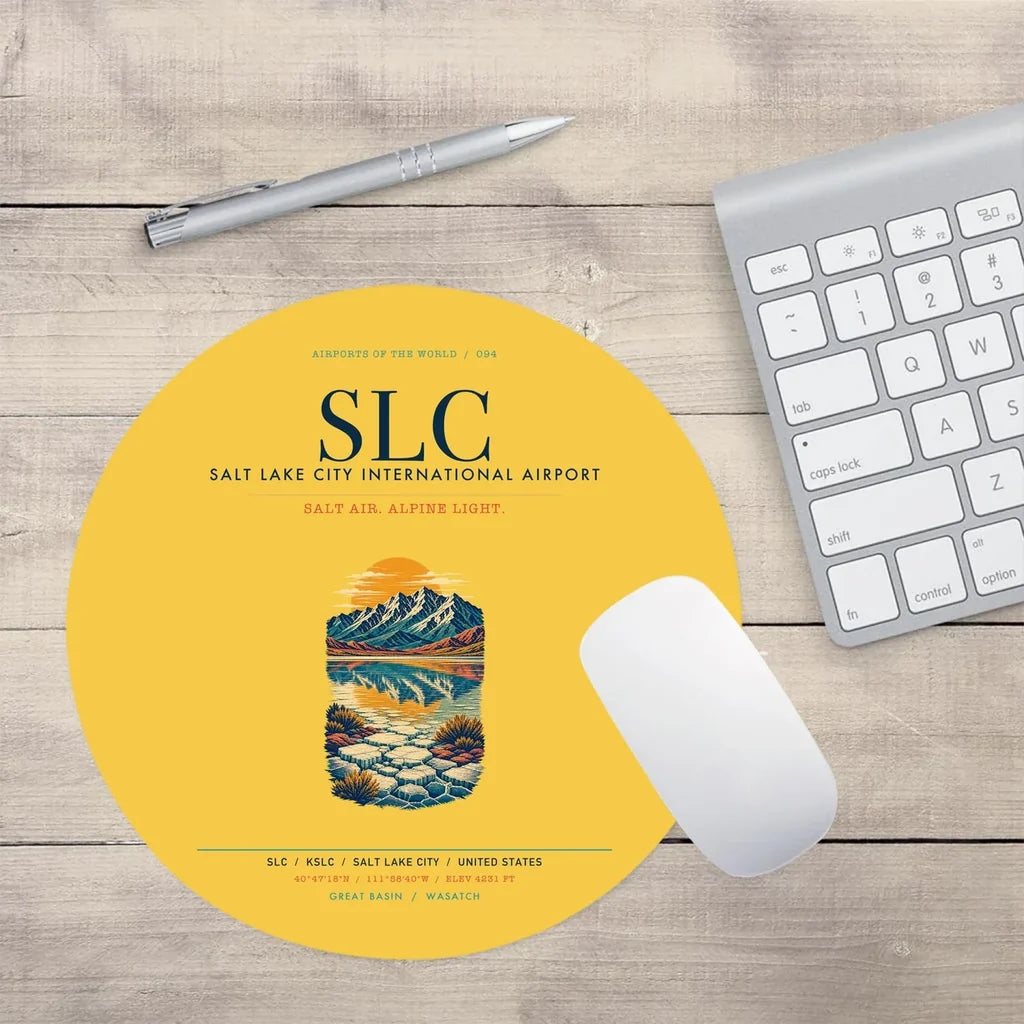 Salt Lake City International Airport (SLC) design on yellow round mouse pad