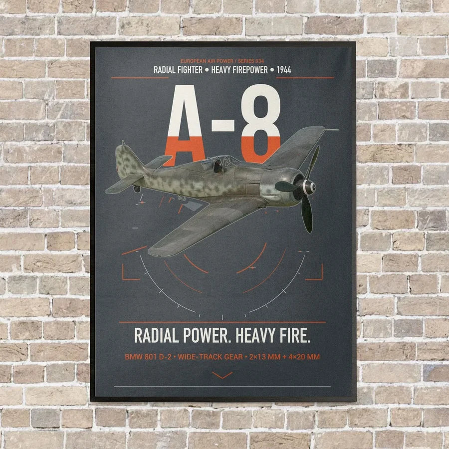 Focke-Wulf Fw 190A-8 vertical canvas print - framed - gray background