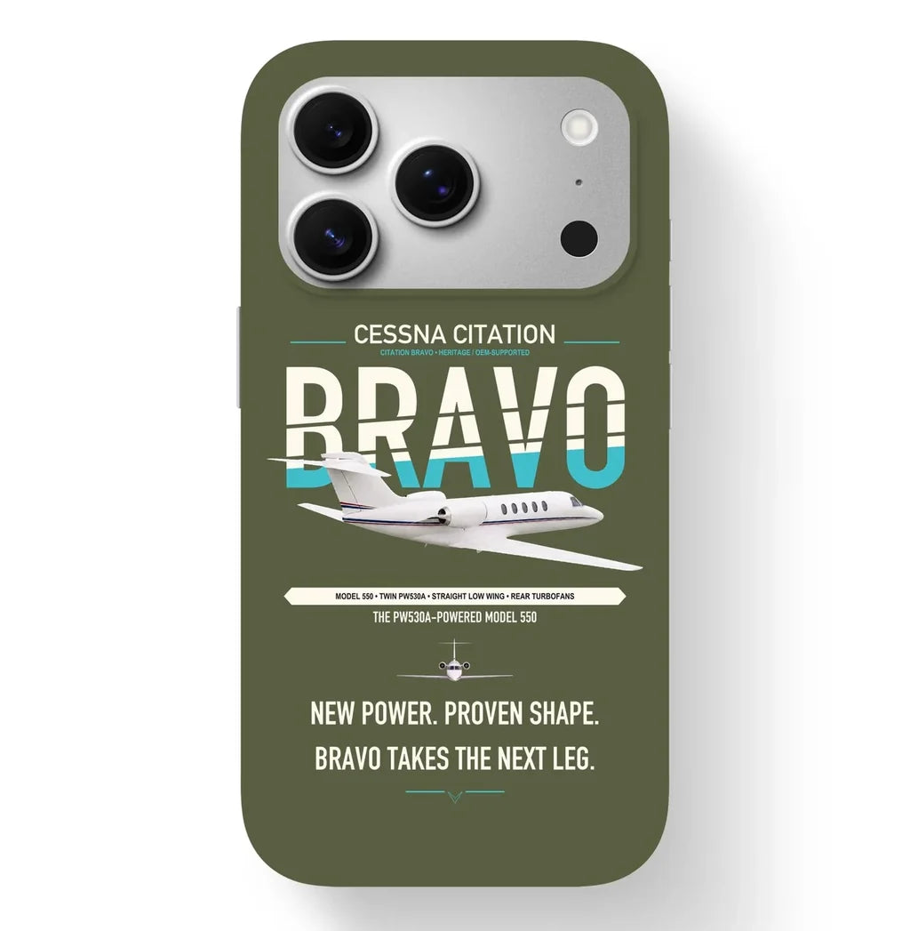 Cessna Citation Bravo design on green army magsafe iphone case, for iPhone 17 Pro