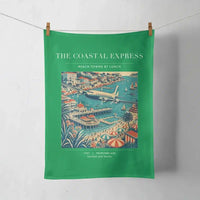 Thumbnail for VINTAGE G4096 - The Coastal Express - Designed Towels design on green